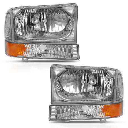 ANZO Headlights, Tail Lights and More  - ANZO 2000-2004 Ford Excursion Crystal Headlight w/ Corner Light Chrome Amber (w/o Bulb)