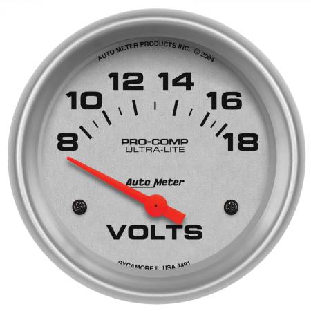 AutoMeter - AutoMeter Ultra-Lite 66.7mm Short Sweep Electric 8-18 Volts Voltmeter