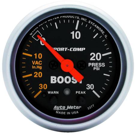 AutoMeter - AutoMeter Sport-Comp 52mm 30 PSI Electronic Peak Memory/Warning Boost Gauge