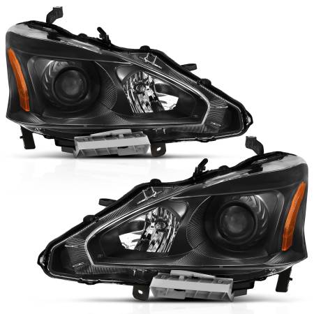 ANZO Headlights, Tail Lights and More  - ANZO 2013-2015 Nissan Altima Projector Headlight Black Amber