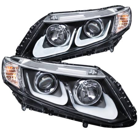 ANZO Headlights, Tail Lights and More  - ANZO 2012-2015 Honda Civic Projector Headlights w/ U-Bar Black