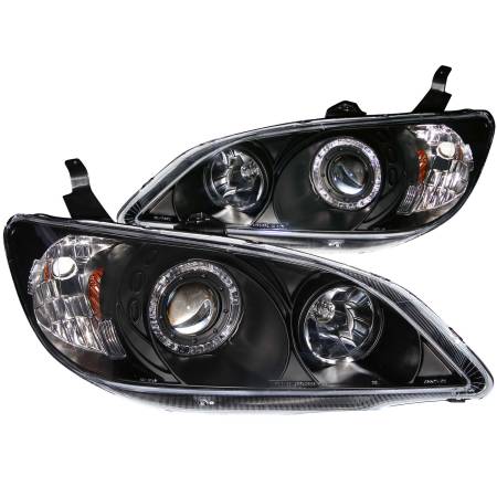 ANZO Headlights, Tail Lights and More  - ANZO 2004-2005 Honda Civic Projector Headlights w/ Halo Black