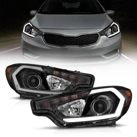 ANZO Headlights, Tail Lights and More  - ANZO 2014-2016 Kia Forte Projector Headlights w/ Light Bar Black Housing w/ DRL