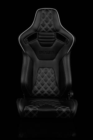 BRAUM RACING SEATS & MORE - BRAUM Racing Elite-X Series Sport Seats - Black Diamond (Double White Stitching / White Piping) - Pair