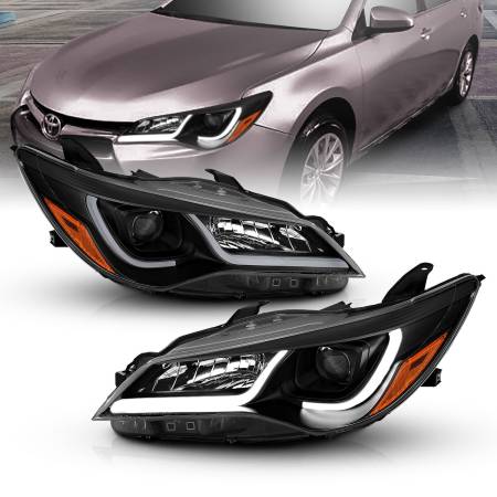 ANZO Headlights, Tail Lights and More  - ANZO Projector Headlights With Plank Style Design Black w/Amber 15-16 Toyota Camry (4DR)