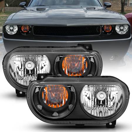 ANZO Headlights, Tail Lights and More  - ANZO 2008-2014 Dodge Challenger Crystal Headlights Black