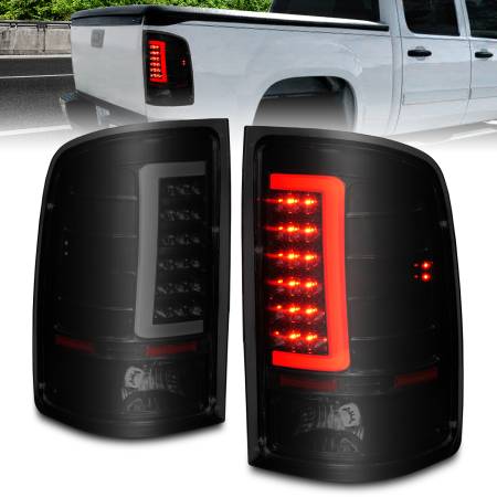 ANZO Headlights, Tail Lights and More  - ANZO 2007-2013 GMC Sierra LED Tail Lights w/ Light Bar Black Housing Smoke Lens