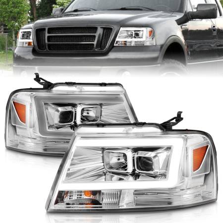 ANZO Headlights, Tail Lights and More  - ANZO 2004-2008 Ford  F-150 Projector Headlights w/ Light Bar Chrome Housing