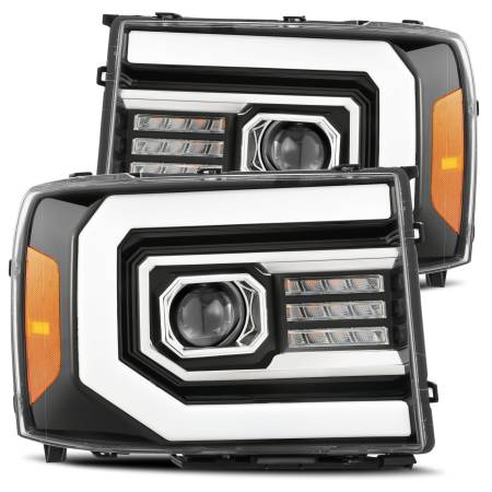 AlphaRex - AlphaRex 07-13 GMC 1500HD PRO-Series Proj Headlights Plank Style Gloss Blk w/Activ Light/Seq Signal