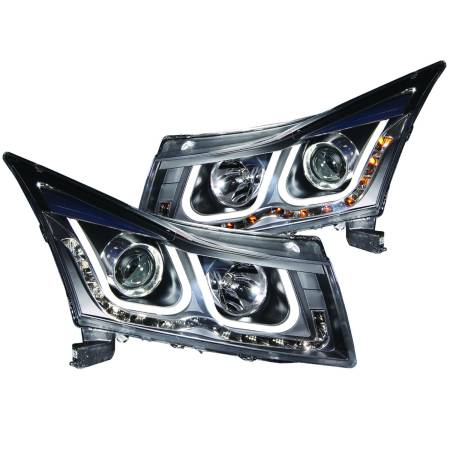 ANZO Headlights, Tail Lights and More  - ANZO 2011-2015 Chevrolet Cruze Projector Headlights w/ U-Bar Black