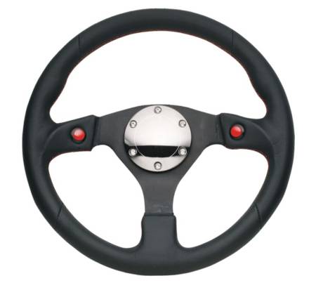 NRG Innovations - NRG Innovations Reinforced Steering Wheel (320mm) Blk Leather w/Dual Buttons