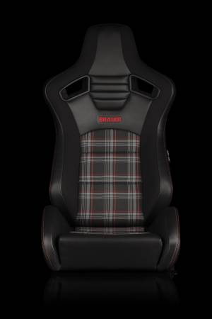 BRAUM RACING SEATS & MORE - BRAUM Racing Elite-S Series Sport Seats - Black & Red Plaid (Red Stitching) - Pair