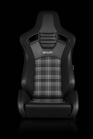 BRAUM RACING SEATS & MORE - BRAUM Racing Elite-S Series Sport Seats - Black & Grey Plaid (Grey Stitching) - Pair