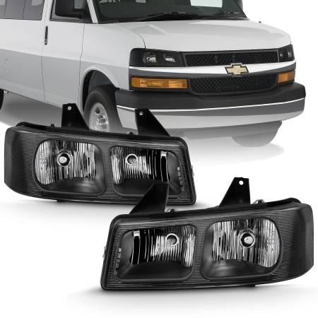 ANZO Headlights, Tail Lights and More  - ANZO 2003-2017 Chevy Express Crystal Headlight Black