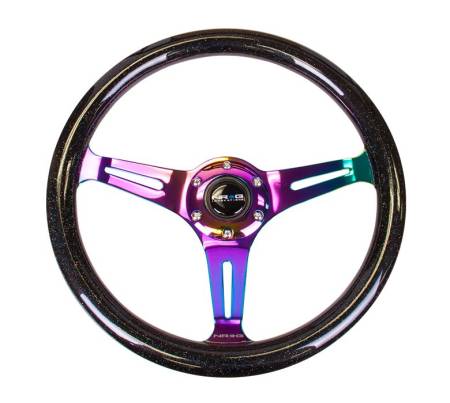 NRG Innovations - NRG Innovations Classic Wood Grain Steering Wheel (350mm) Black Sparkle/Galaxy Color w/Neochrome 3-Spoke