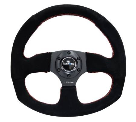 NRG Innovations - NRG Innovations Reinforced Steering Wheel (320mm Horizontal / 330mm Vertical) Suede w/Red Stitch