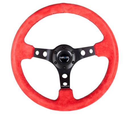 NRG Innovations - NRG Innovations Reinforced Steering Wheel (350mm / 3in. Deep) Red Suede w/Blk Circle Cutout Spokes