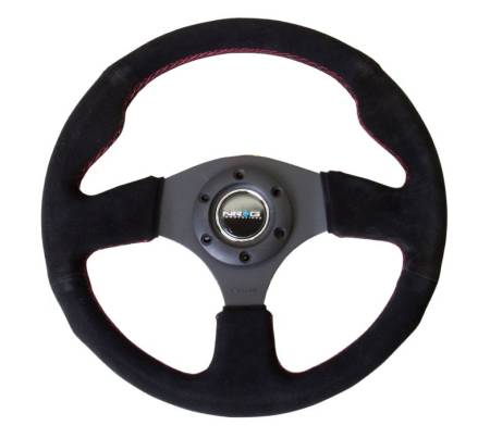 NRG Innovations - NRG Innovations Reinforced Steering Wheel (320mm) Suede w/Red Stitch