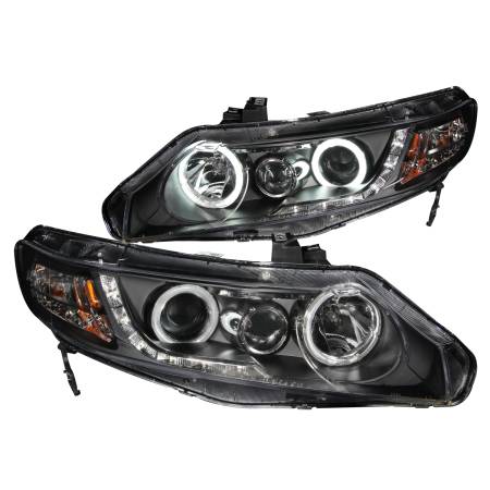 ANZO Headlights, Tail Lights and More  - ANZO 2006-2011 Honda Civic Projector Headlights w/ Halo Black (CCFL)