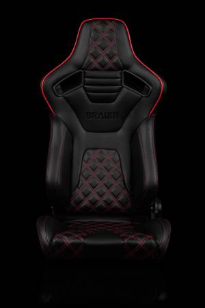 BRAUM RACING SEATS & MORE - BRAUM Racing Elite-X Series Sport Seats - Black Diamond (Double Red Stitching / Red Piping) - Pair