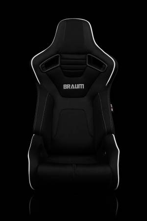 BRAUM RACING SEATS & MORE - BRAUM Racing Elite-R Series Sport Seats - Black Polo Cloth (Grey Stitching / White Piping) - Pair