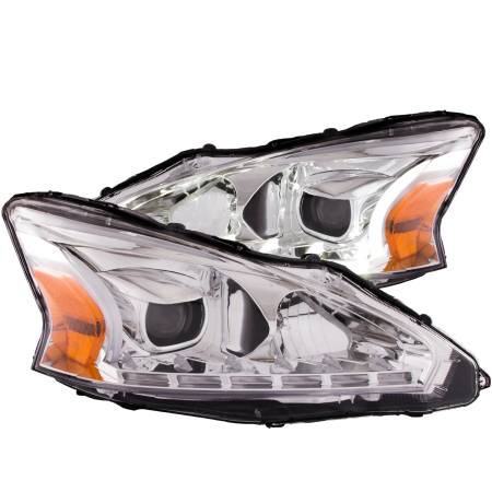 ANZO Headlights, Tail Lights and More  - ANZO 2013-2014 Nissan Altima Projector Headlights w/ Plank Style Design Chrome