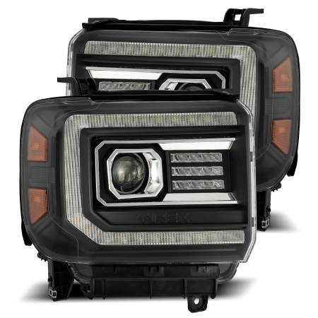 AlphaRex - AlphaRex 14-18 GMC Sierra LUXX LED Proj Headlights Plank Style Black w/Activ Light/Seq Signal/DRL