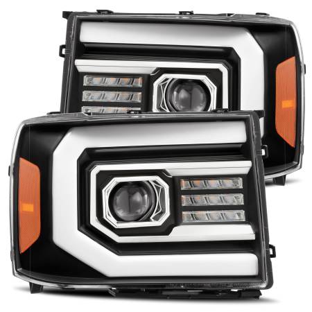 AlphaRex - AlphaRex 07-13 GMC 1500HD PRO-Series Proj Headlights Plank Style Matte Blk w/Activ Light/Seq Signal