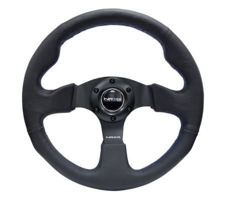 NRG Innovations - NRG Innovations Reinforced Steering Wheel (320mm) Black Leather w/Blue Stitching