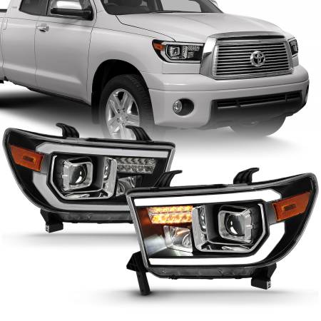 ANZO Headlights, Tail Lights and More  - ANZO 2007-2014 Toyota Tundra Projector Light Bar H.L Black Amber(Led High Beam) (Halogen Version)