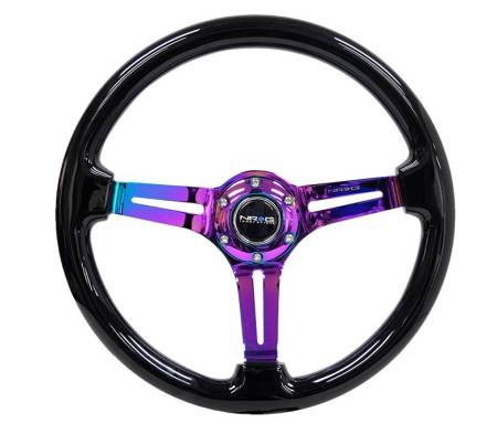 NRG Innovations - NRG Innovations Reinforced Steering Wheel (350mm / 3in. Deep) Blk Wood w/Blk Matte Spoke/Neochrome Center Mark