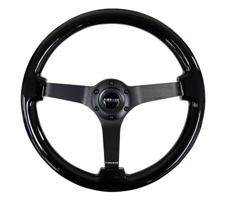 NRG Innovations - NRG Innovations Reinforced Steering Wheel (350mm / 3in. Deep) Black w/Black Chrome Solid 3-Spoke Center