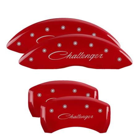 MGP Caliper Covers - MGP Caliper Covers Red finish, Silver Challenger (Cursive) for 2011-2019 Dodge Challenger / 2011-2019 Dodge Charger