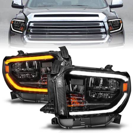 ANZO Headlights, Tail Lights and More  - ANZO 2014-2021 Toyota Tundra LED Crystal Headlights w/ Switchback Black Housing w/ DRL