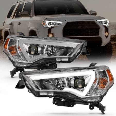 ANZO Headlights, Tail Lights and More  - ANZO 14-18 Toyota 4 Runner Plank Style Projector Headlights Chrome w/ Amber