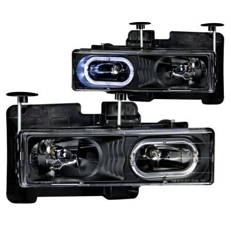 ANZO Headlights, Tail Lights and More  - ANZO 1988-1998 Chevrolet C1500 Crystal Headlights Black w/ Halo