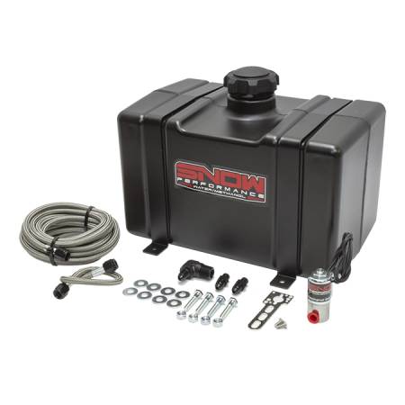 Snow Performance - Snow Performance 2.5 Gal. Water-Methanol Tank Upgrade Braided Stainless Line (w/brackets, solenoid, hose &amp; all necessary fittings) (13Lx9.5Hx7.5w)