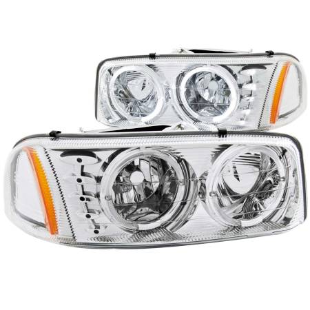 ANZO Headlights, Tail Lights and More  - ANZO 1999-2006 Gmc Sierra 1500 Crystal Headlights w/ Halo and LED Chrome