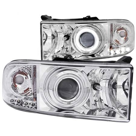 ANZO Headlights, Tail Lights and More  - ANZO 1994-2001 Dodge Ram Projector Headlights w/ Halo Chrome