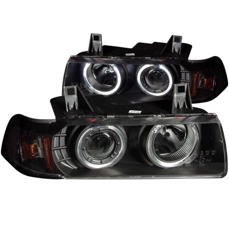 ANZO Headlights, Tail Lights and More  - ANZO 1992-1998 BMW 3 Series E36 Projector Headlights w/ Halo Black G2 1 pc