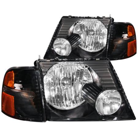 ANZO Headlights, Tail Lights and More  - ANZO 2002-2005 Ford Explorer Crystal Headlights Black w/ Corner Lights 2pc