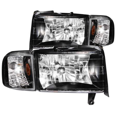 ANZO Headlights, Tail Lights and More  - ANZO 1994-2001 Dodge Ram Crystal Headlights Black