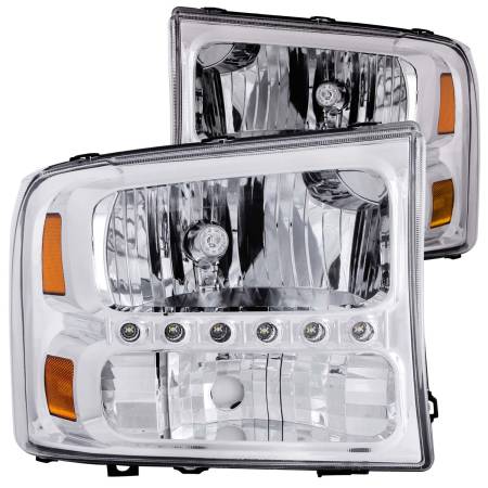 ANZO Headlights, Tail Lights and More  - ANZO 2000-2004 Ford Excursion Crystal Headlights Chrome w/ LED 1pc