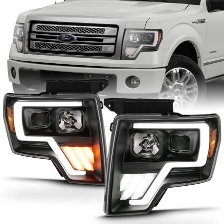 ANZO Headlights, Tail Lights and More  - ANZO 2009-2013 Ford F-150 Projector Light Bar G4 Switchback H.L.Black Amber