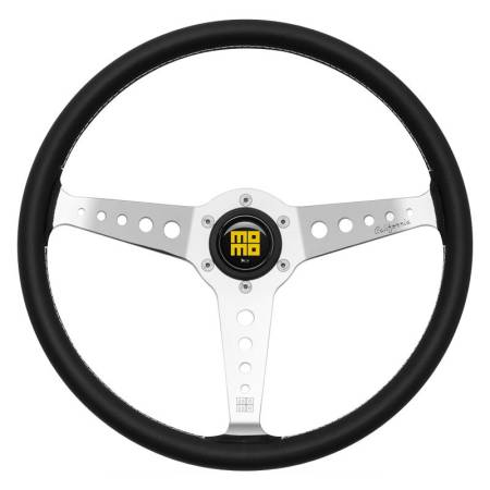 Momo - Momo California Steering Wheel 360 mm - Black Leather/White Stitch/Pol Spokes