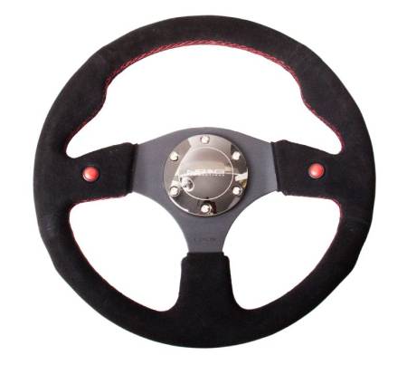 NRG Innovations - NRG Innovations Reinforced Steering Wheel (320mm) Blk Suede w/Dual Buttons