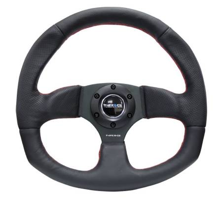 NRG Innovations - NRG Innovations Reinforced Steering Wheel (320mm Horizontal / 330mm Vertical) Leather w/Red Stitching