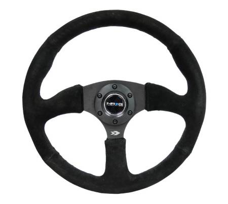 NRG Innovations - NRG Innovations Reinforced Steering Wheel (350mm / 2.5in. Deep) Blk Suede Comfort Grip w/5mm Matte Blk Spokes