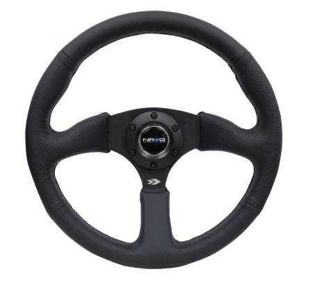 NRG Innovations - NRG Innovations Reinforced Steering Wheel (350mm / 2.5in. Deep) Blk Leather Comfort Grip w/5mm Matte Blk Spokes