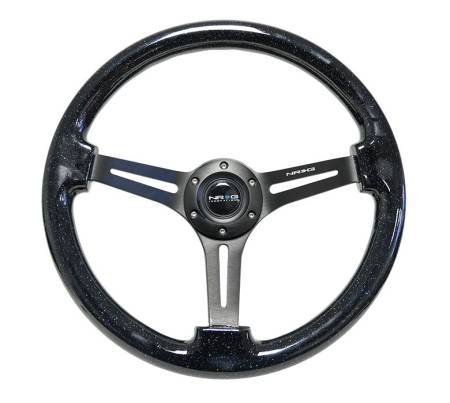 NRG Innovations - NRG Innovations Reinforced Steering Wheel (350mm / 3in. Deep) Black Multi Color Flake Wood w/ Black Matte Center